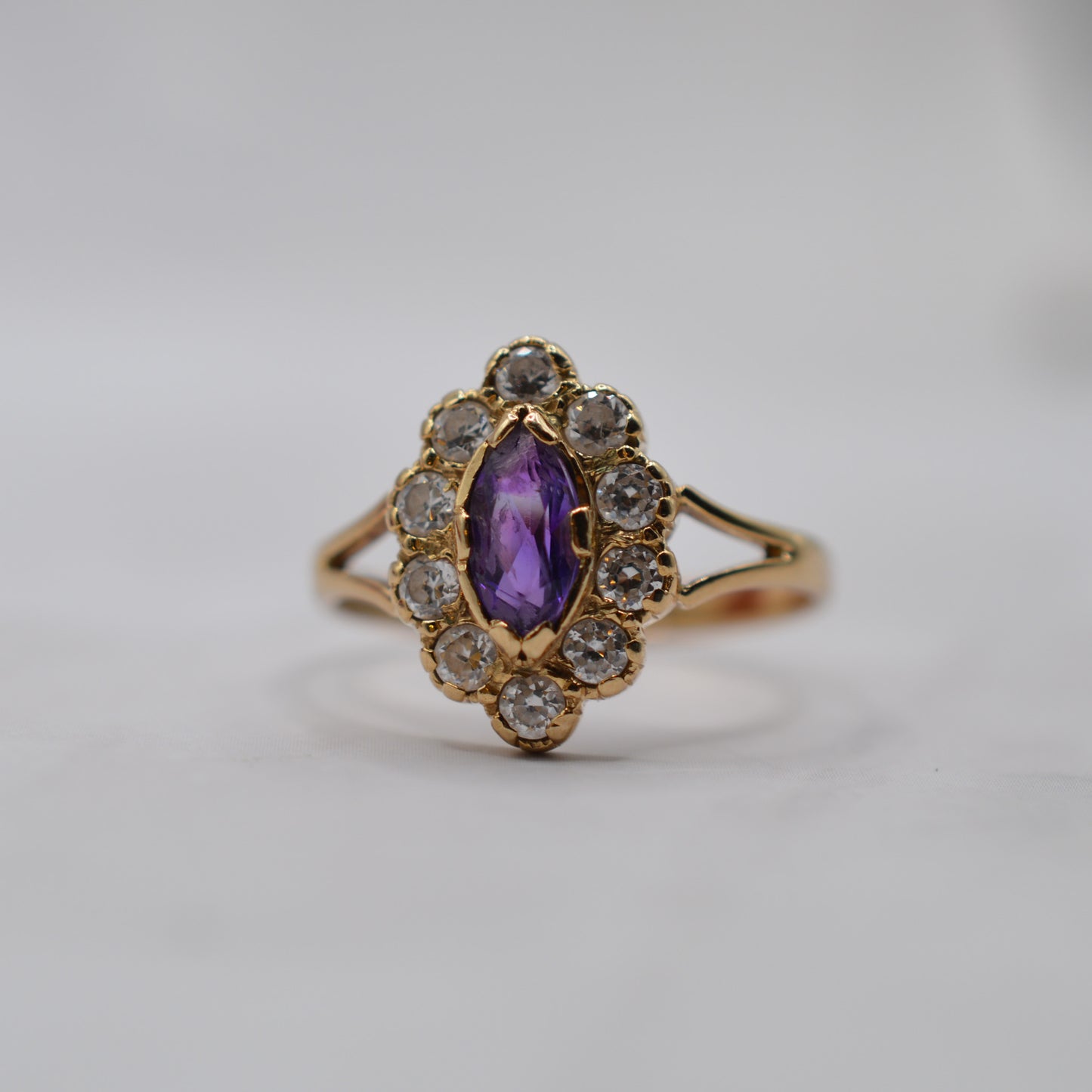 1990s Vintage 9ct Gold Amethyst & CZ Cluster Cocktail Ring