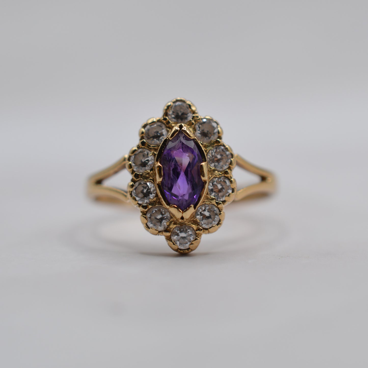 1990s Vintage 9ct Gold Amethyst & CZ Cluster Cocktail Ring