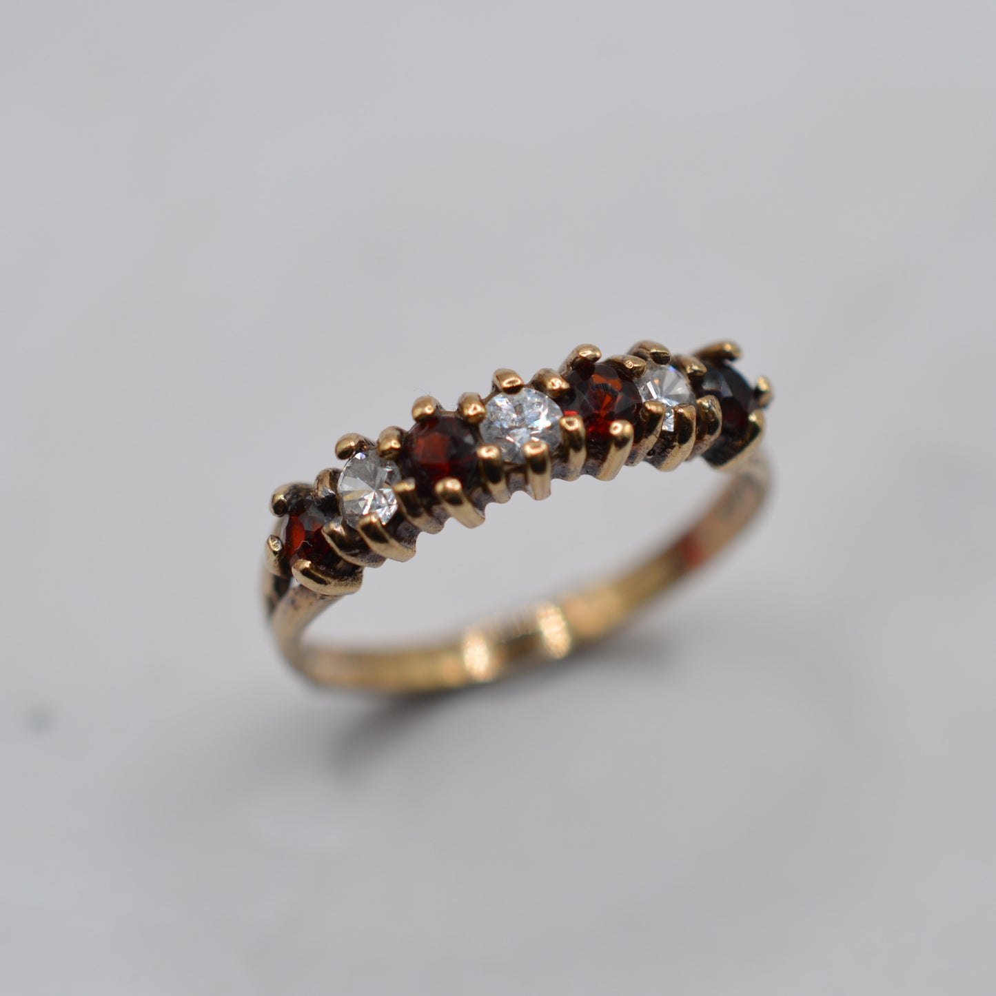 1980s Vintage 9ct Gold Garnet & CZ Half-Eternity Ring