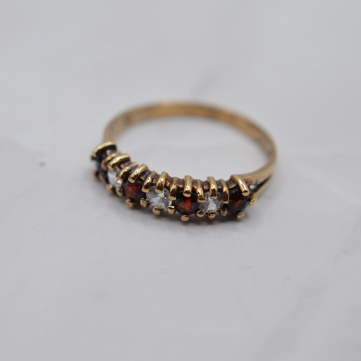 1980s Vintage 9ct Gold Garnet & CZ Half-Eternity Ring