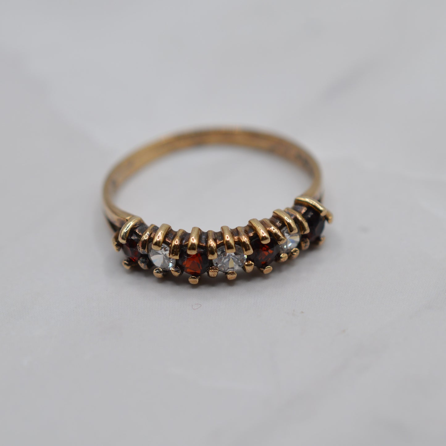 1980s Vintage 9ct Gold Garnet & CZ Half-Eternity Ring