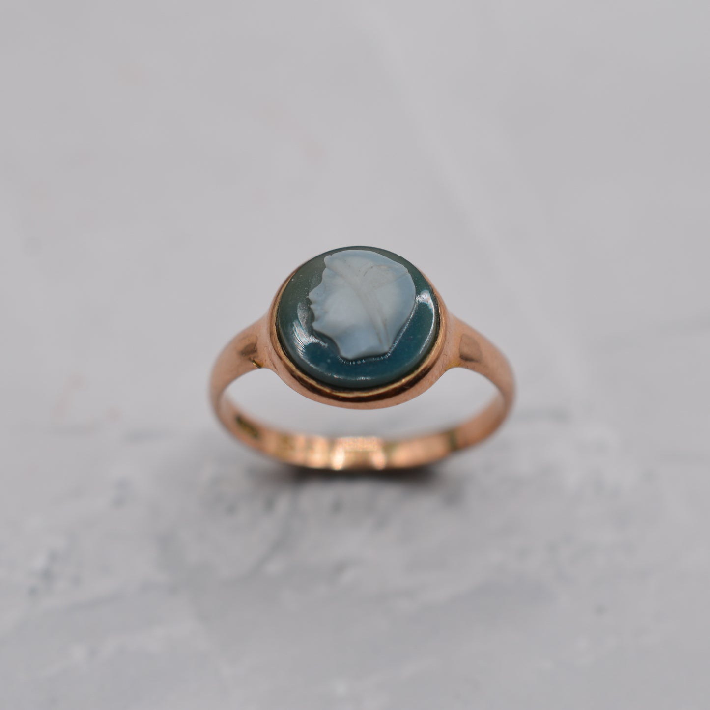 Antique 1913 Edwardian 9ct Gold Agate Cameo Ring