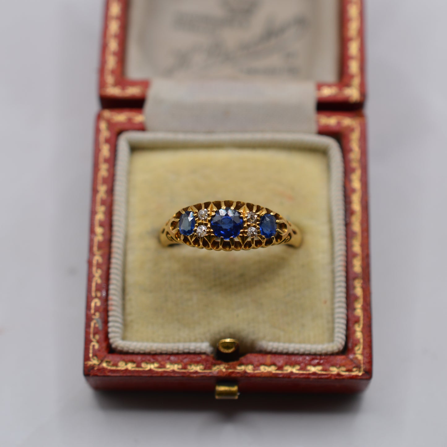 Antique 1911 18ct Gold Sapphire & Diamond Seven-Stone Ring