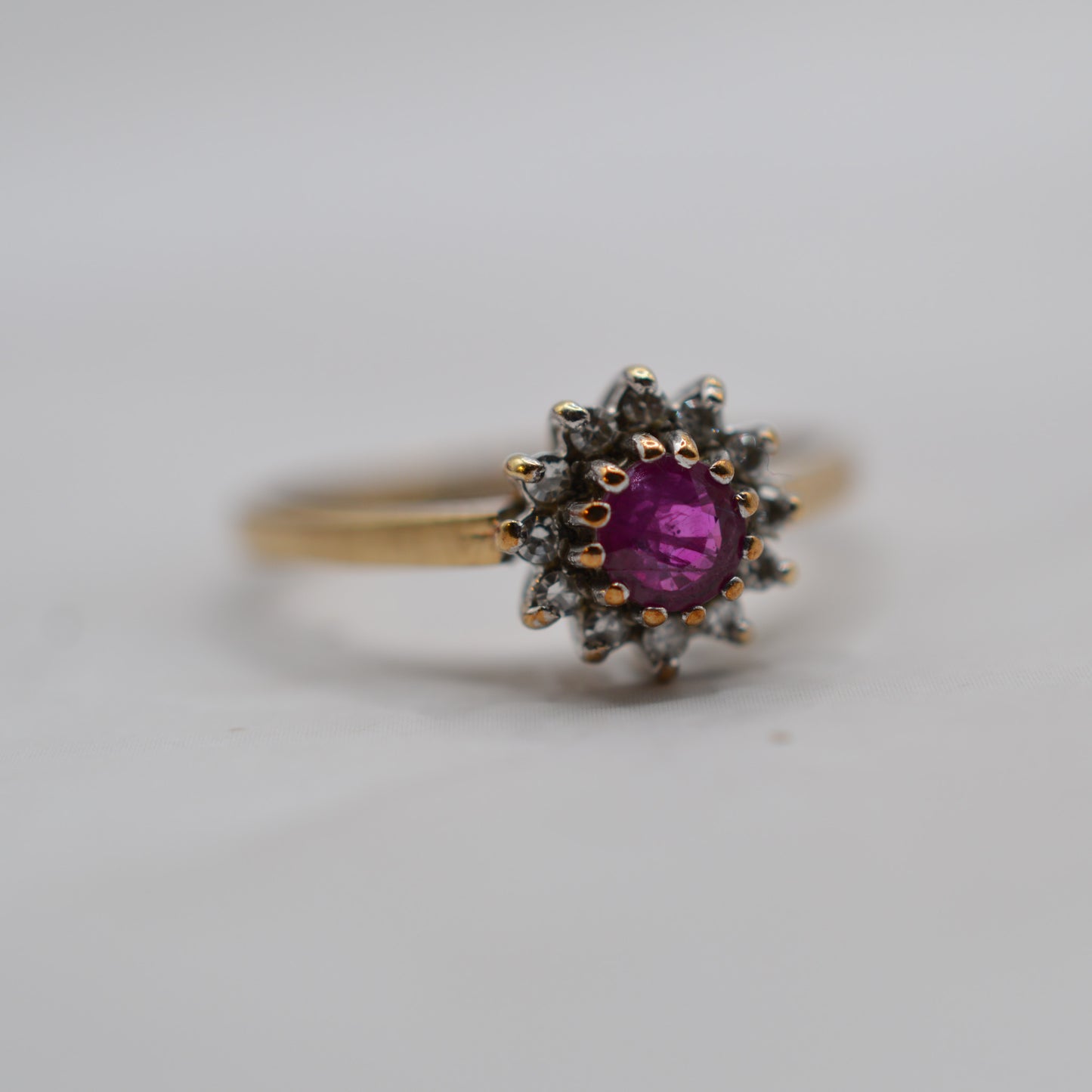 1990s 9ct Gold Ruby & Diamond Cluster Ring