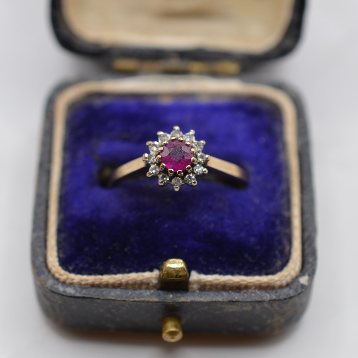 1990s 9ct Gold Ruby & Diamond Cluster Ring
