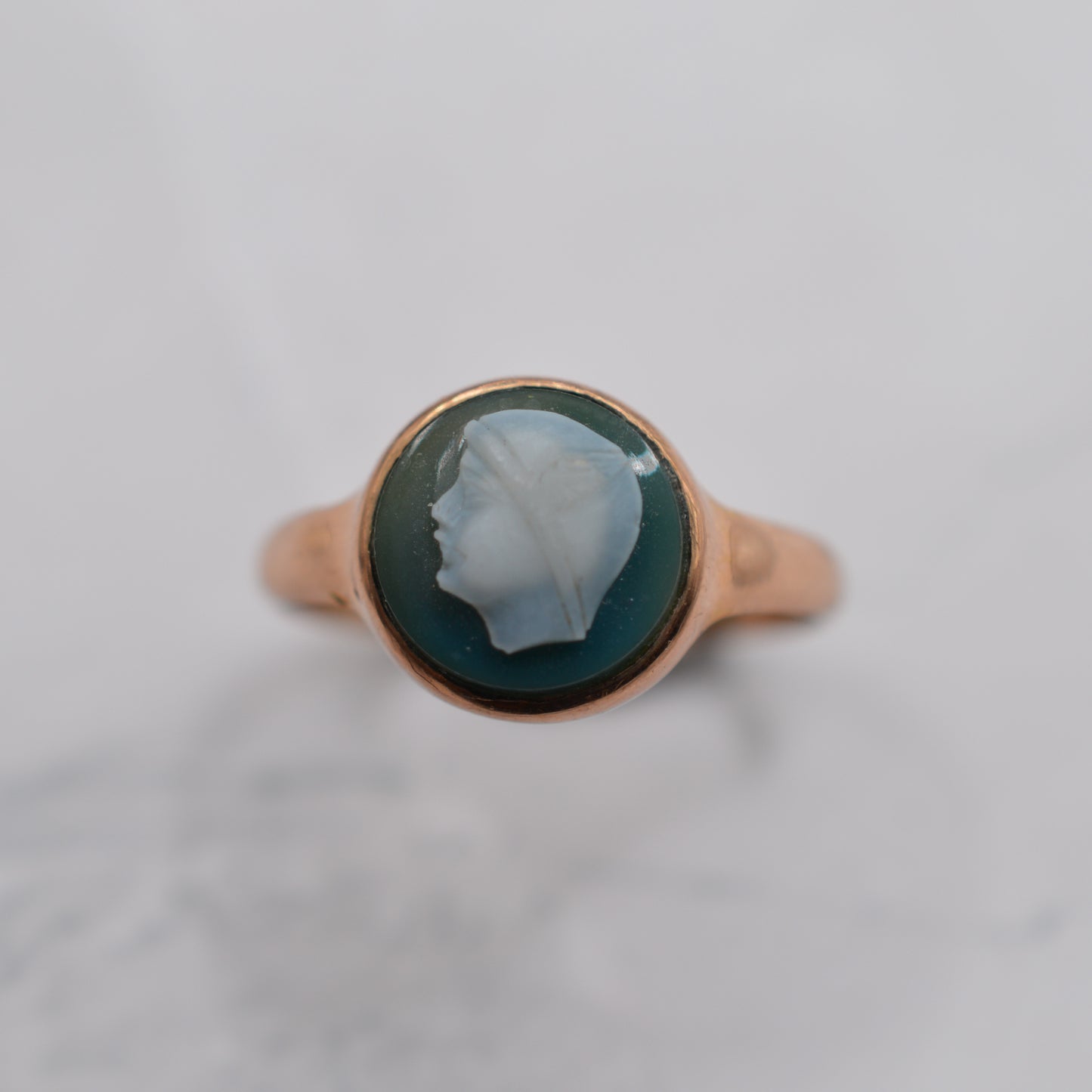 Antique 1913 Edwardian 9ct Gold Agate Cameo Ring