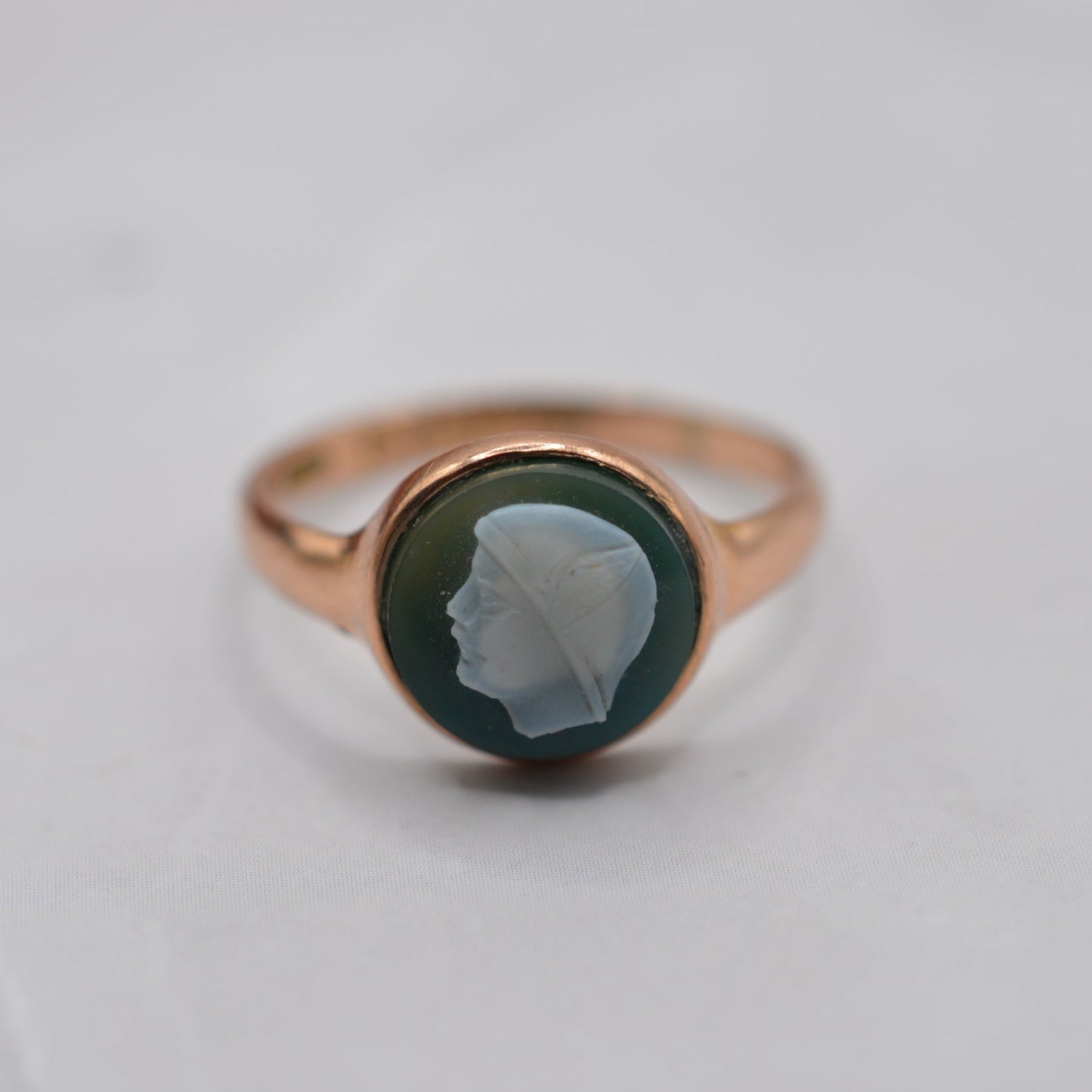 Antique 1913 Edwardian 9ct Gold Agate Cameo Ring