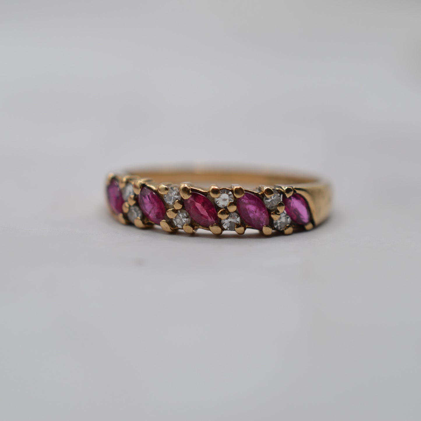 1980s Vintage 9ct Gold Ruby & Diamond Half-Eternity Ring