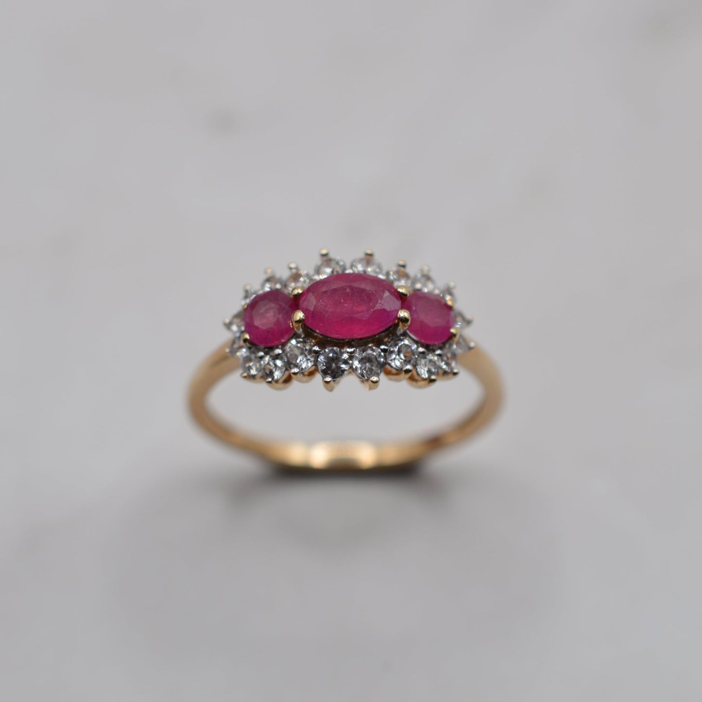 9ct Gold Ruby Triple Cluster Ring