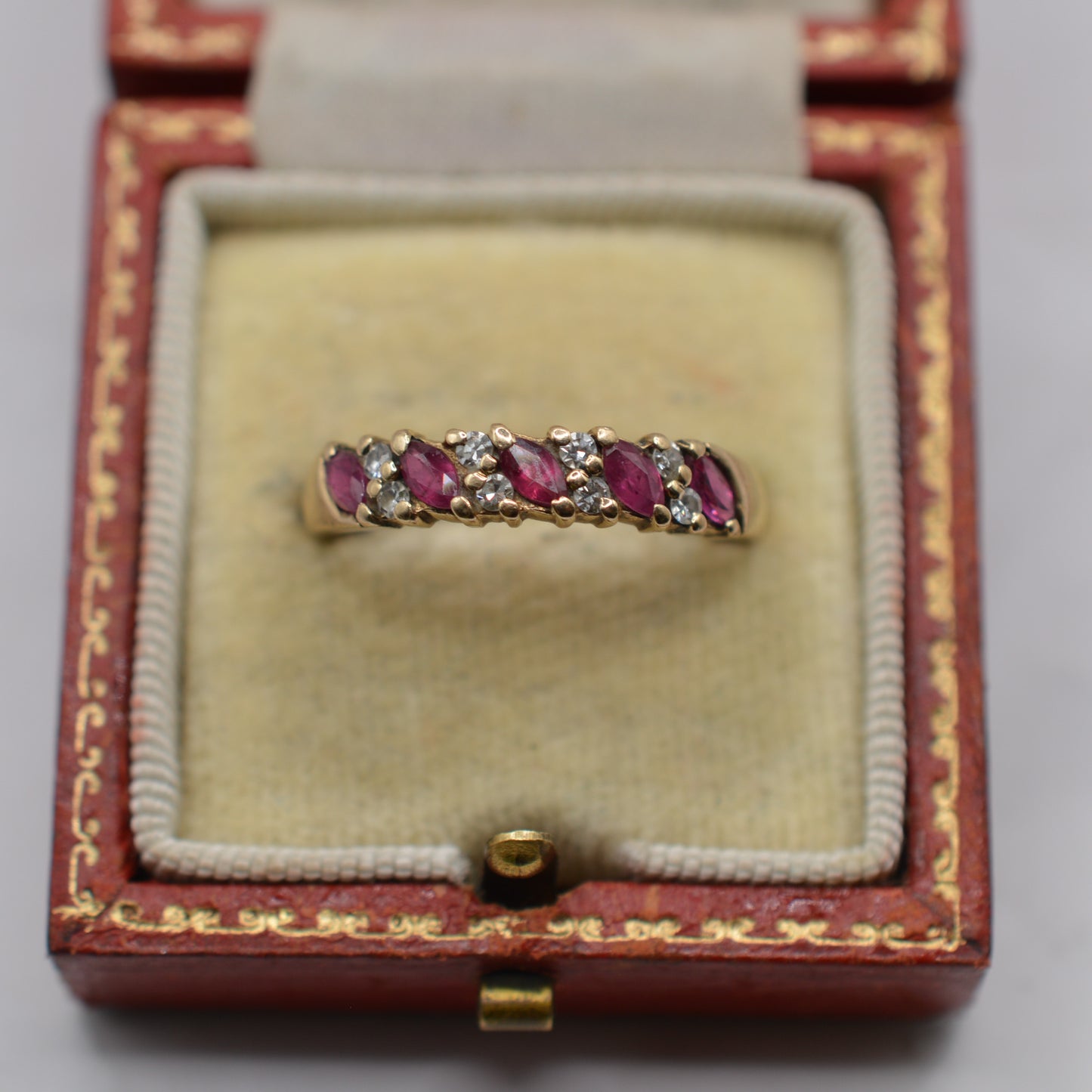 1980s Vintage 9ct Gold Ruby & Diamond Half-Eternity Ring