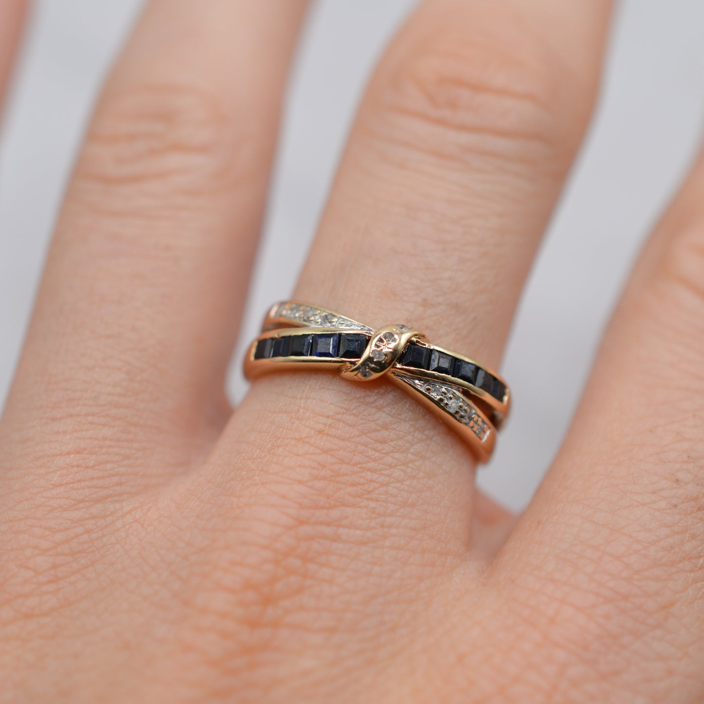 9ct Gold Sapphire & Diamond Crossover Ring