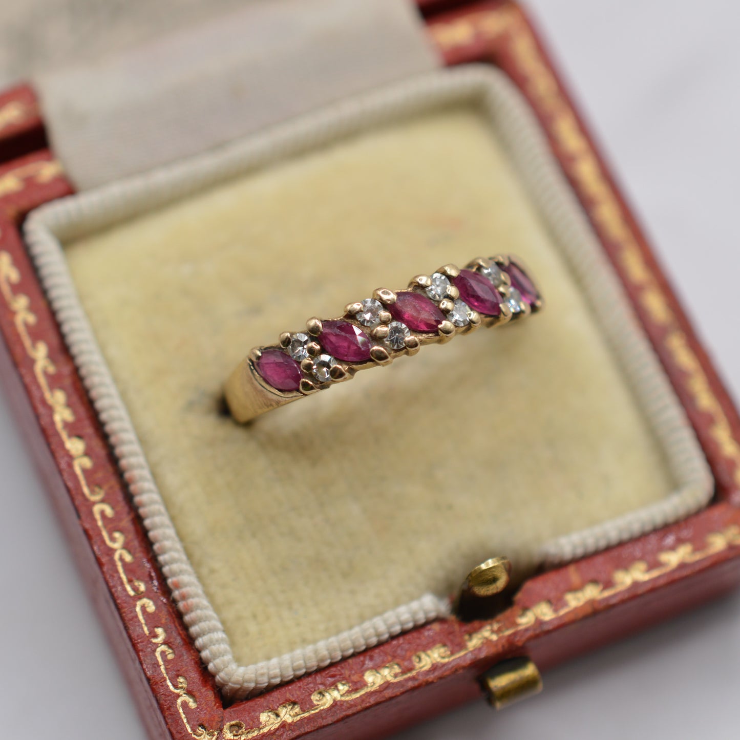 1980s Vintage 9ct Gold Ruby & Diamond Half-Eternity Ring