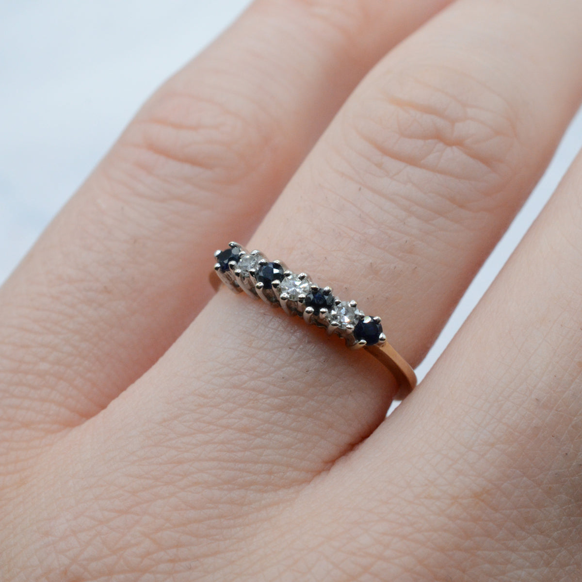 1980s 9ct Gold Sapphire & Diamond Seven-Stone Ring