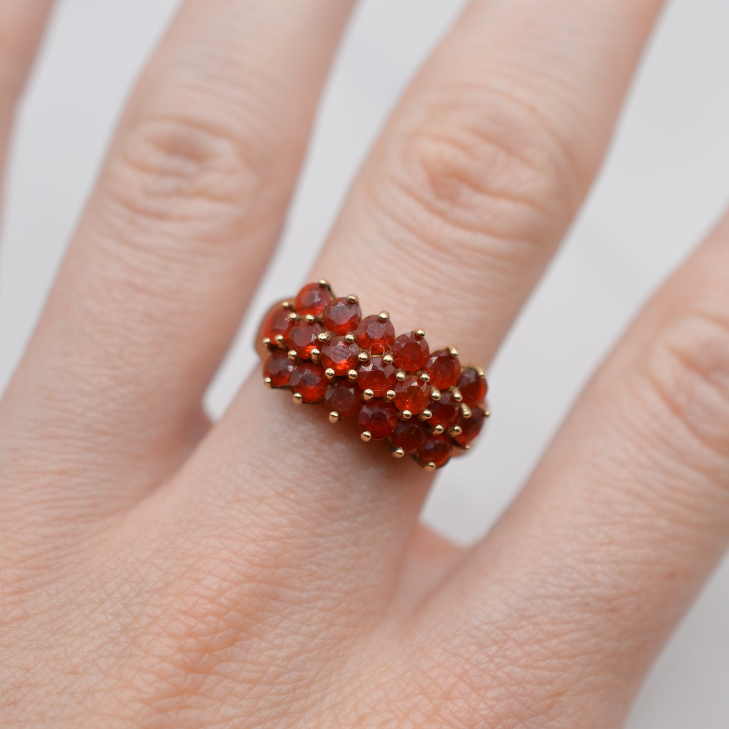 Chunky 9ct Gold Garnet Triple Row Ring