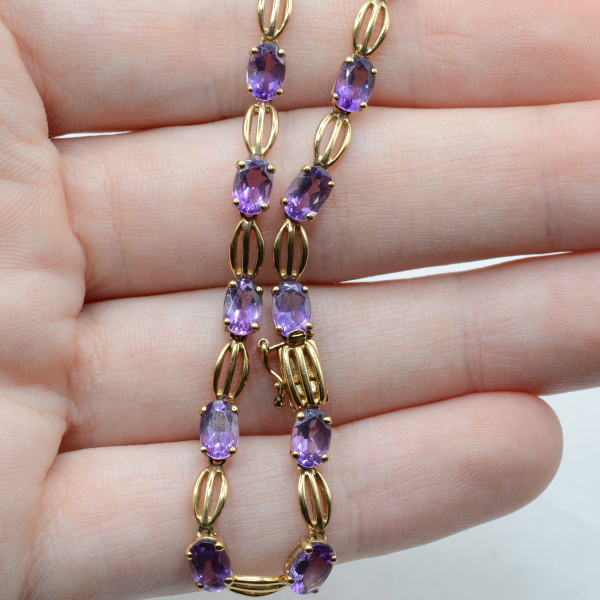 Y2K 9ct Gold Amethyst Bracelet (7”)