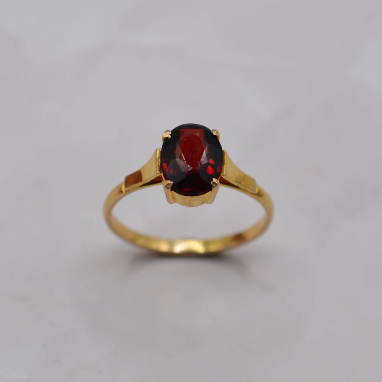 Antique 9ct Gold Garnet Bezel-Set Solitaire Ring