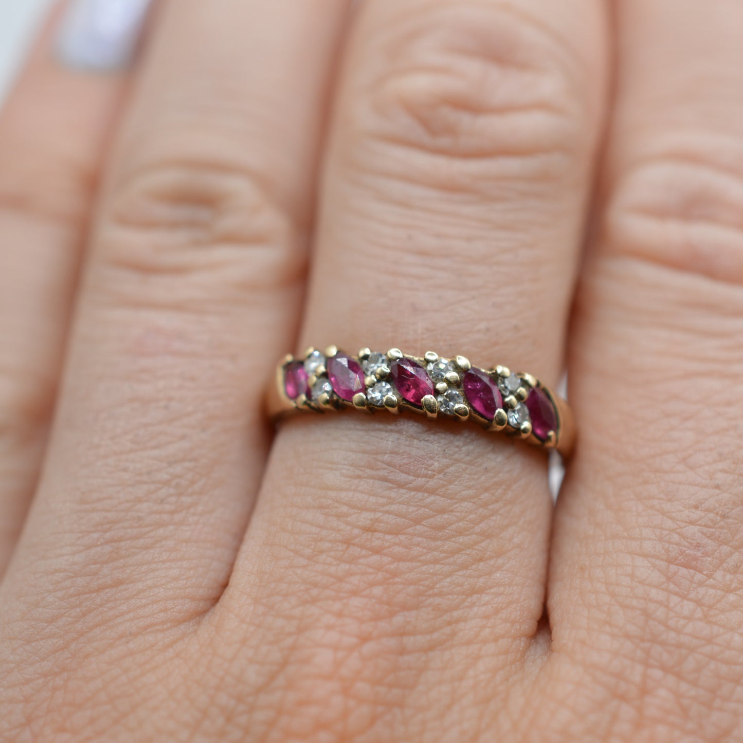 1980s Vintage 9ct Gold Ruby & Diamond Half-Eternity Ring