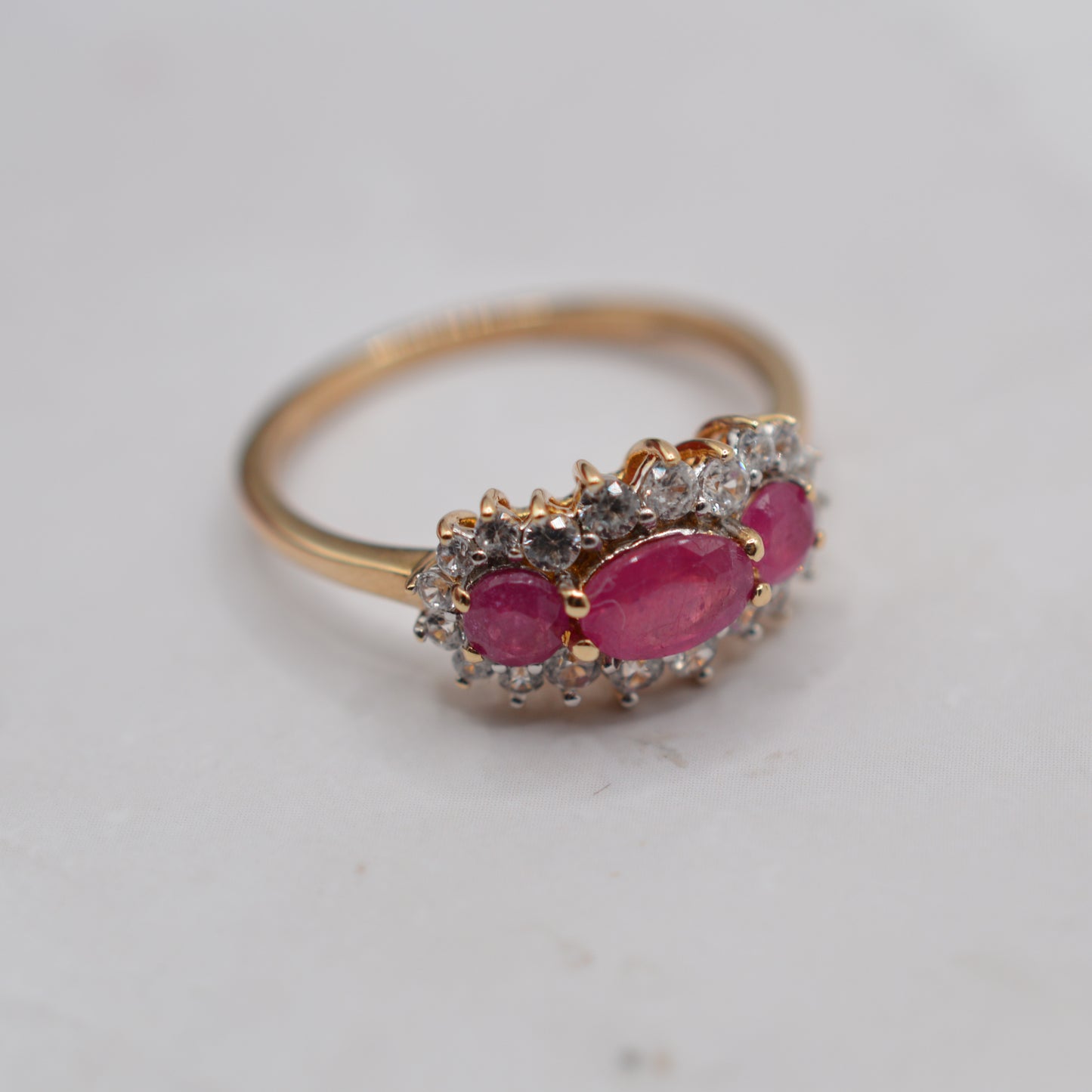 9ct Gold Ruby Triple Cluster Ring