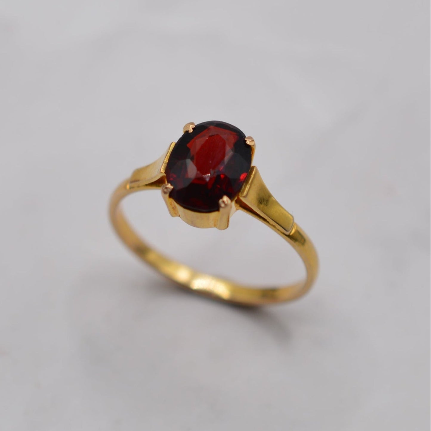 Antique 9ct Gold Garnet Bezel-Set Solitaire Ring