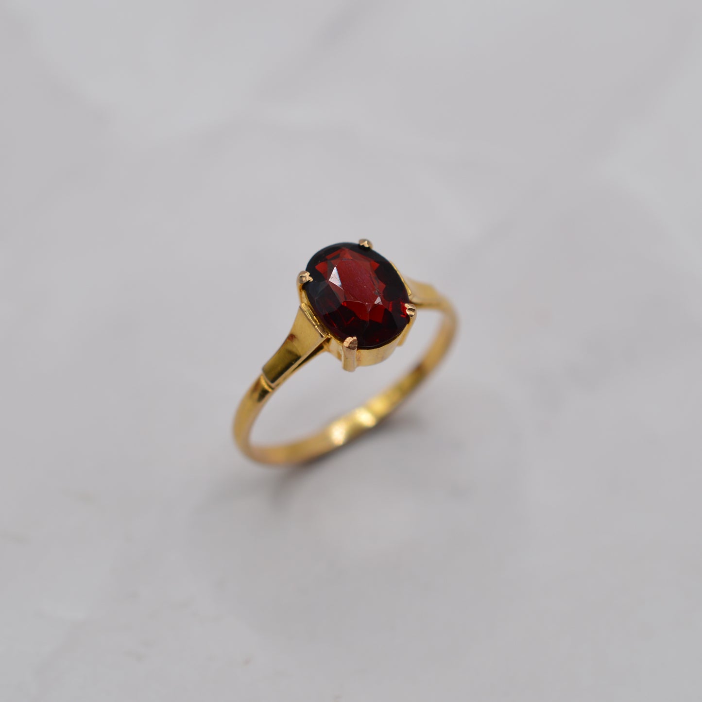 Antique 9ct Gold Garnet Bezel-Set Solitaire Ring