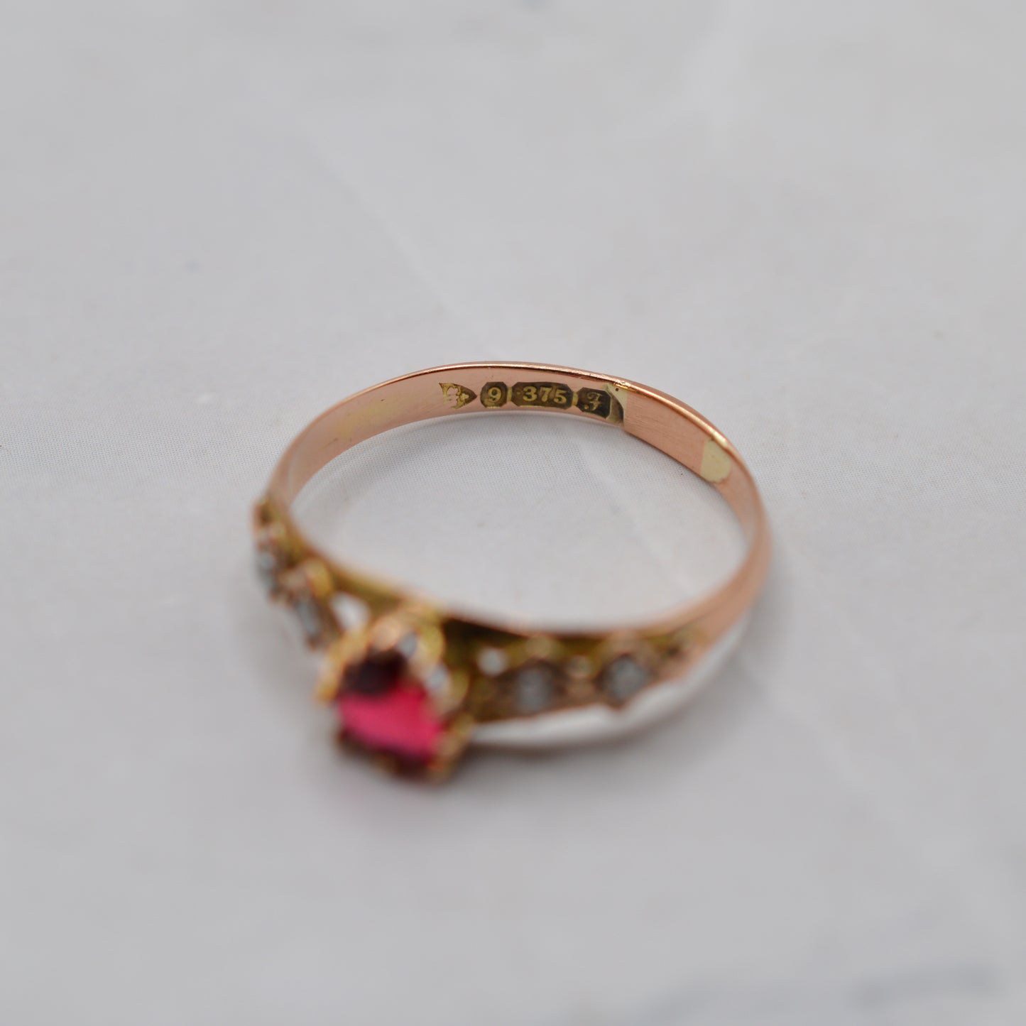 Antique 1906 Edwardian 9ct Gold Pearl & Paste Sweetheart Ring