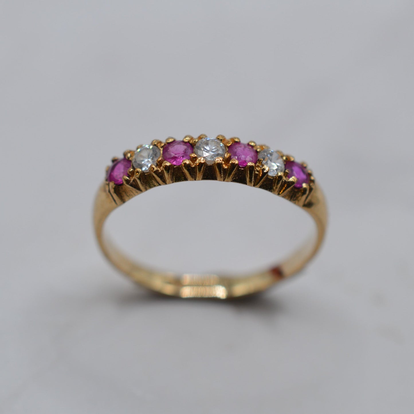 9ct Gold Ruby & CZ Half-Eternity Ring