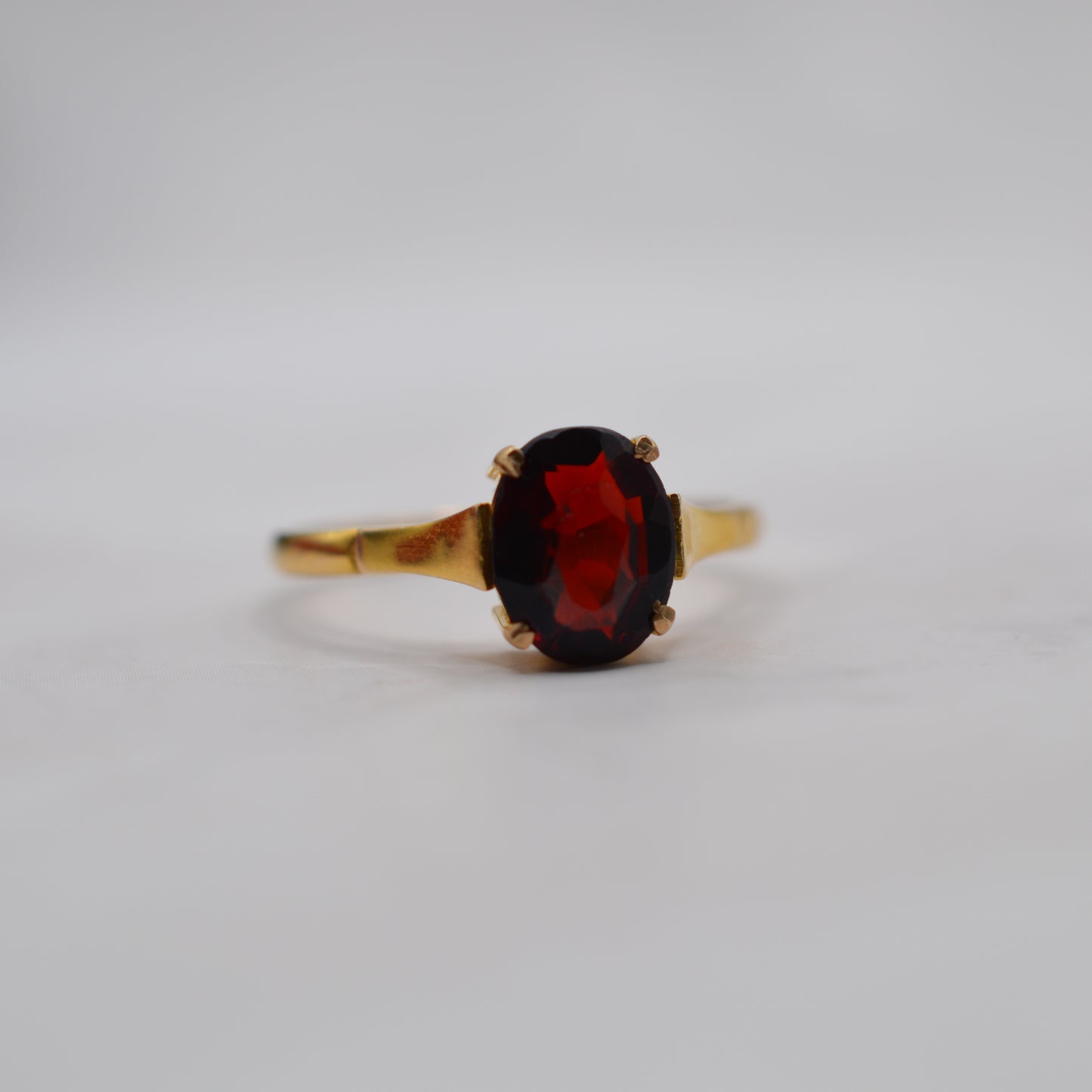 Antique 9ct Gold Garnet Bezel-Set Solitaire Ring