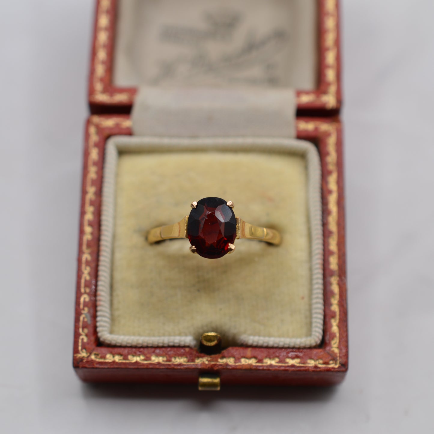 Antique 9ct Gold Garnet Bezel-Set Solitaire Ring