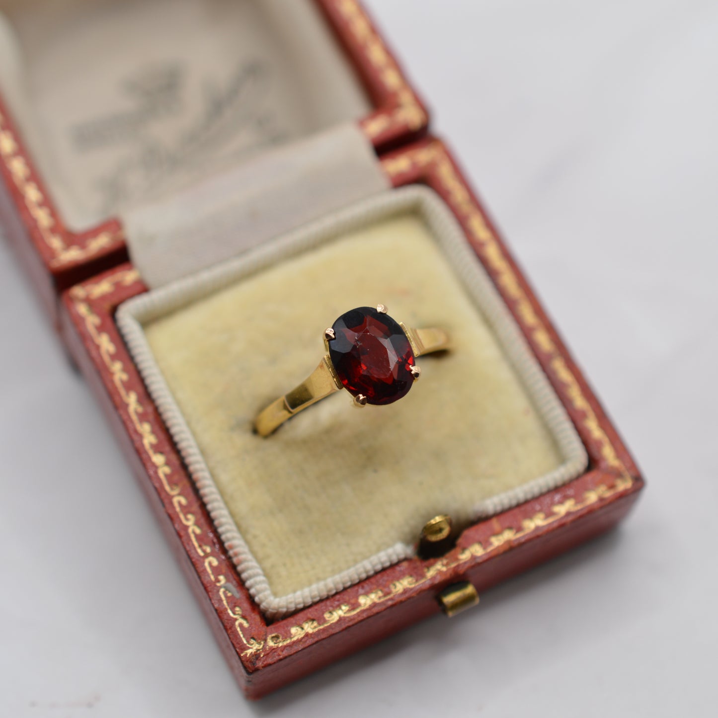 Antique 9ct Gold Garnet Bezel-Set Solitaire Ring