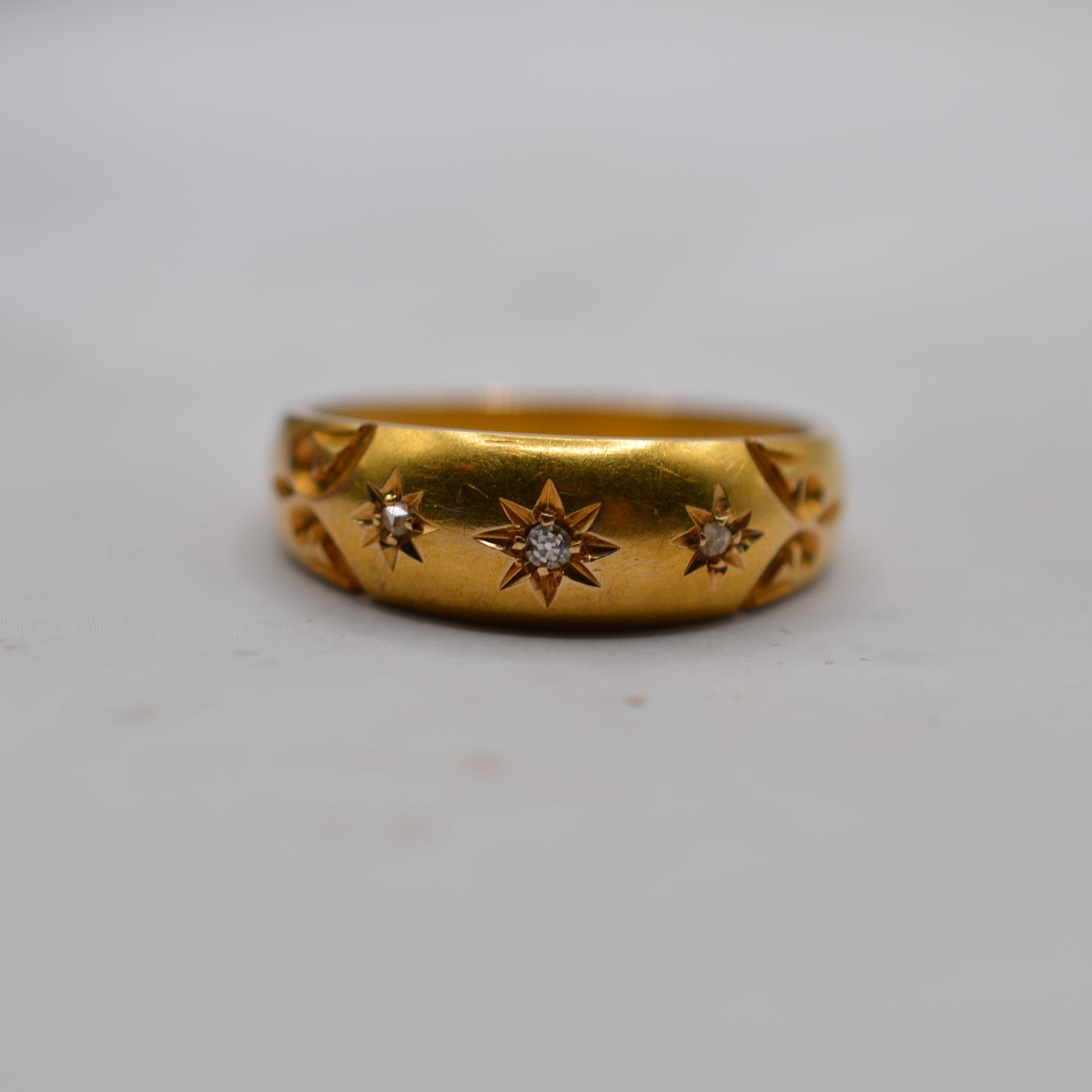 Edwardian Antique 1904 18ct Gold Diamond Gypsy Trilogy Ring