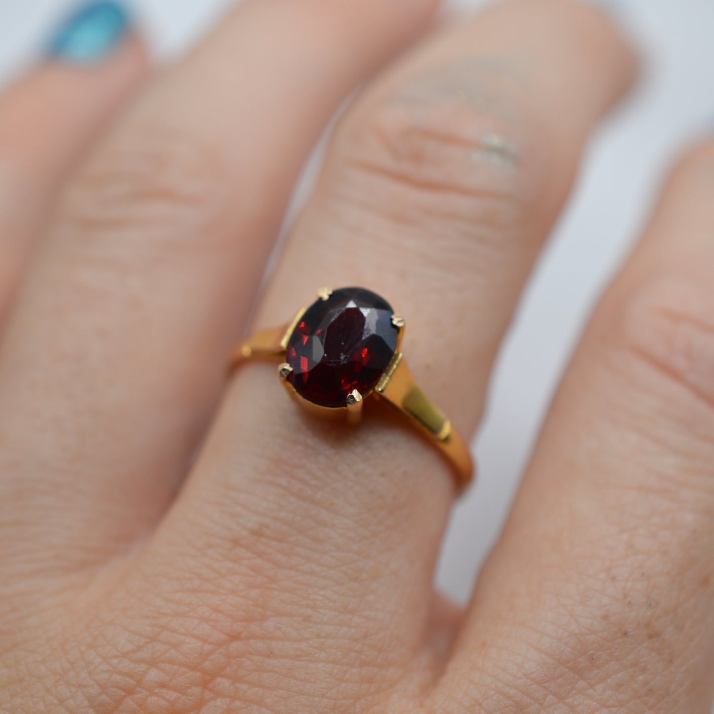 Antique 9ct Gold Garnet Bezel-Set Solitaire Ring