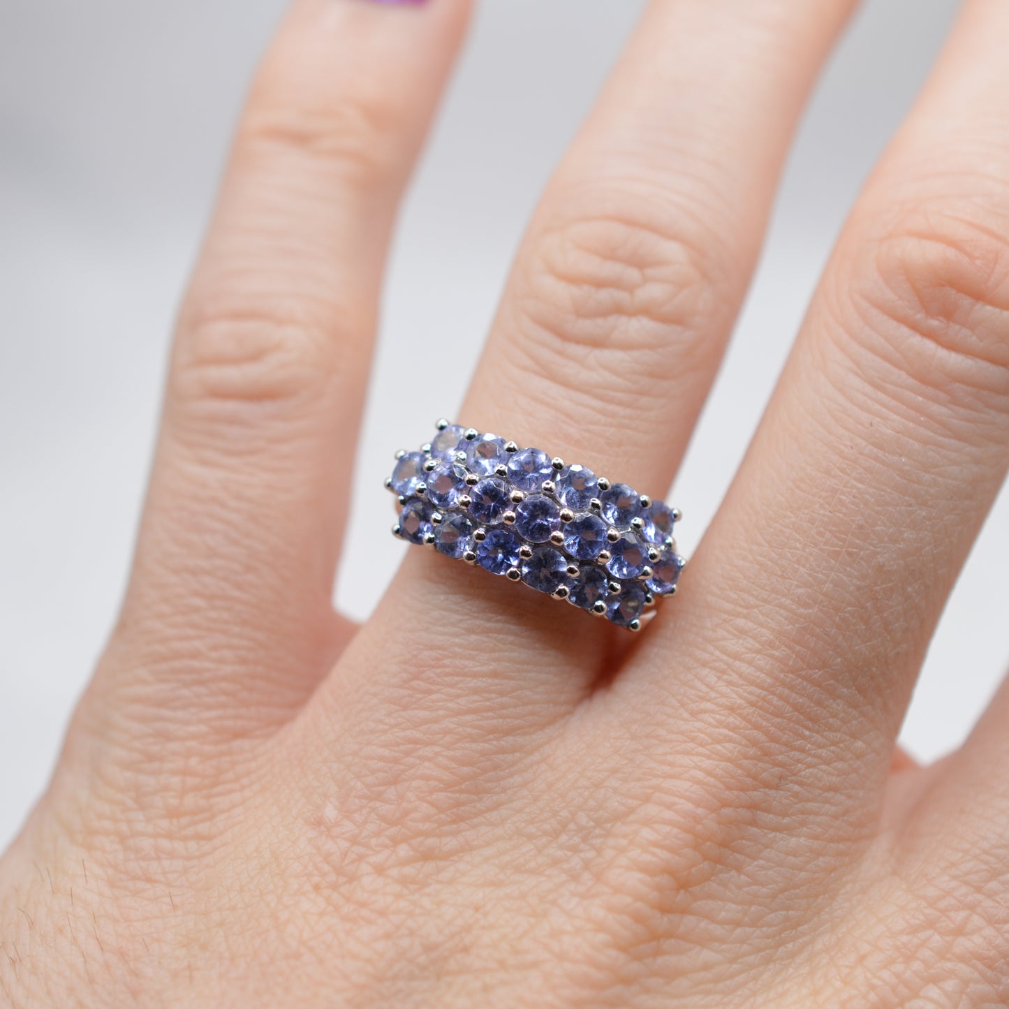Chunky Y2K 9ct Gold Tanzanite Cluster Ring
