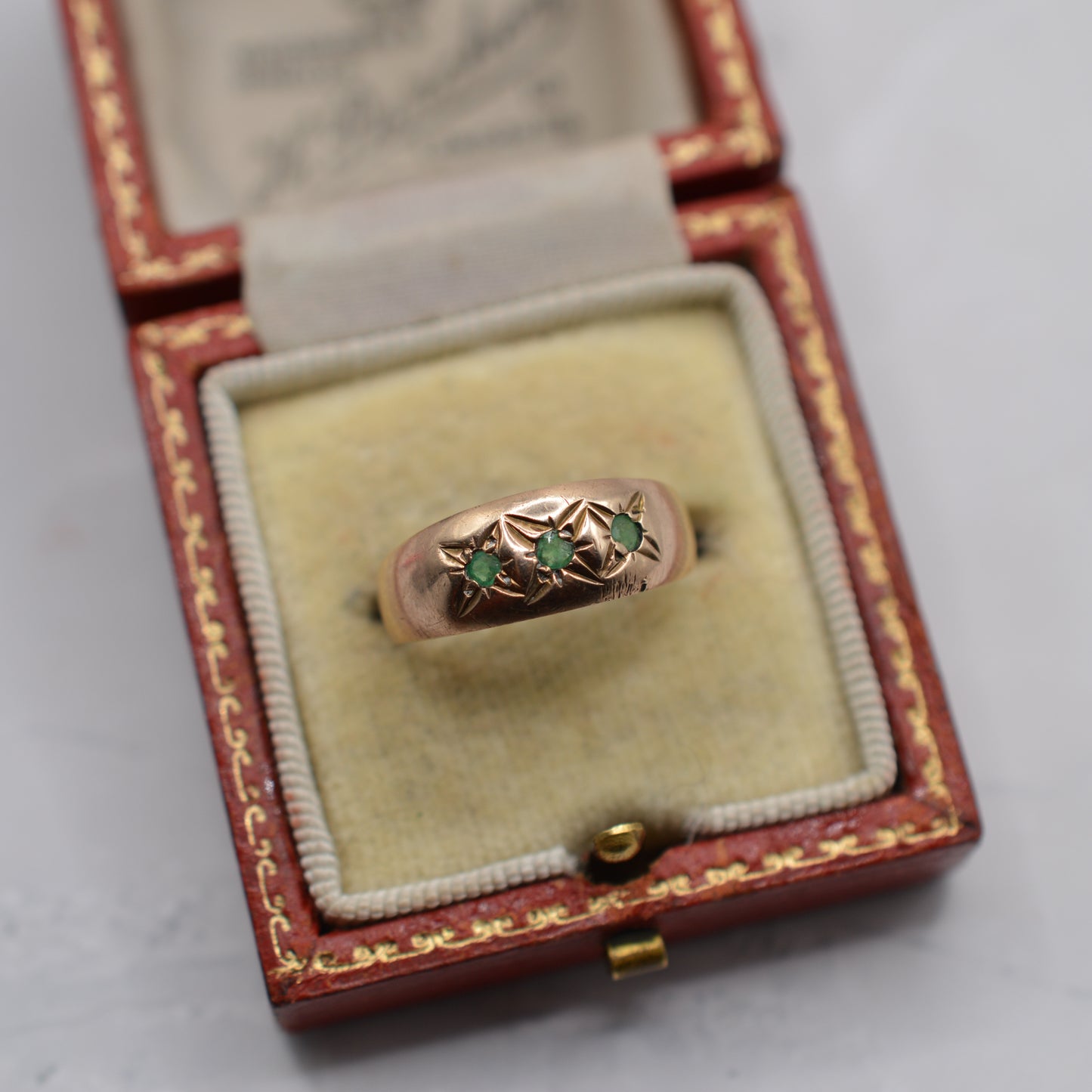1990s 9ct Gold Emerald Gypsy Ring