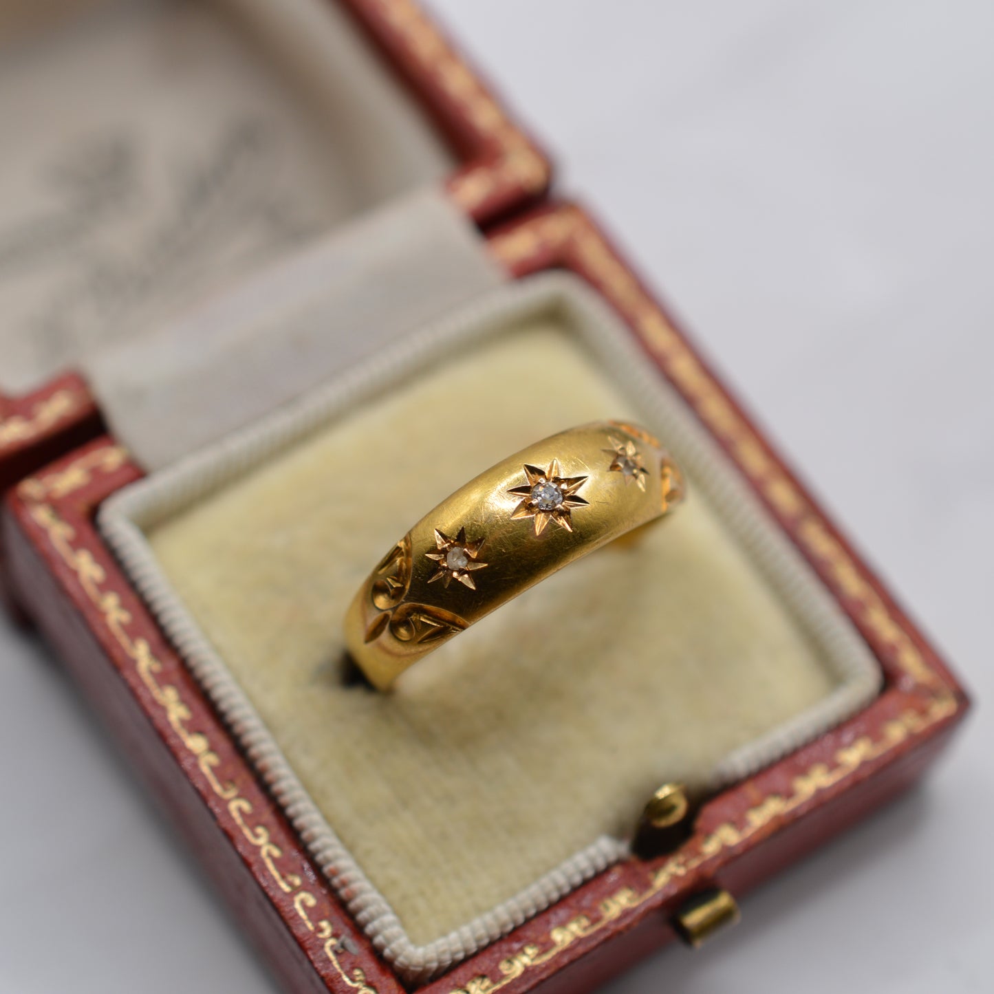 Edwardian Antique 1904 18ct Gold Diamond Gypsy Trilogy Ring