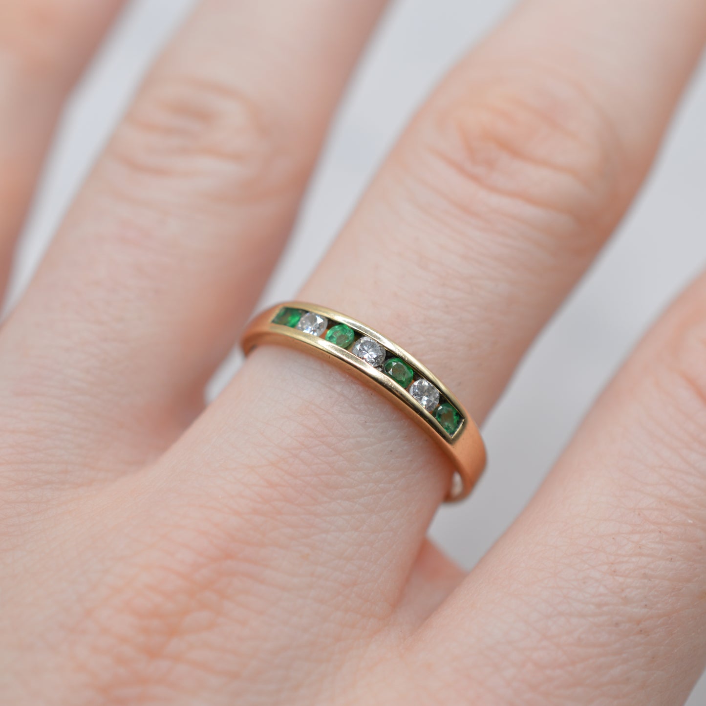 1990s 9ct Gold Emerald & Diamond Half-Eternity Ring
