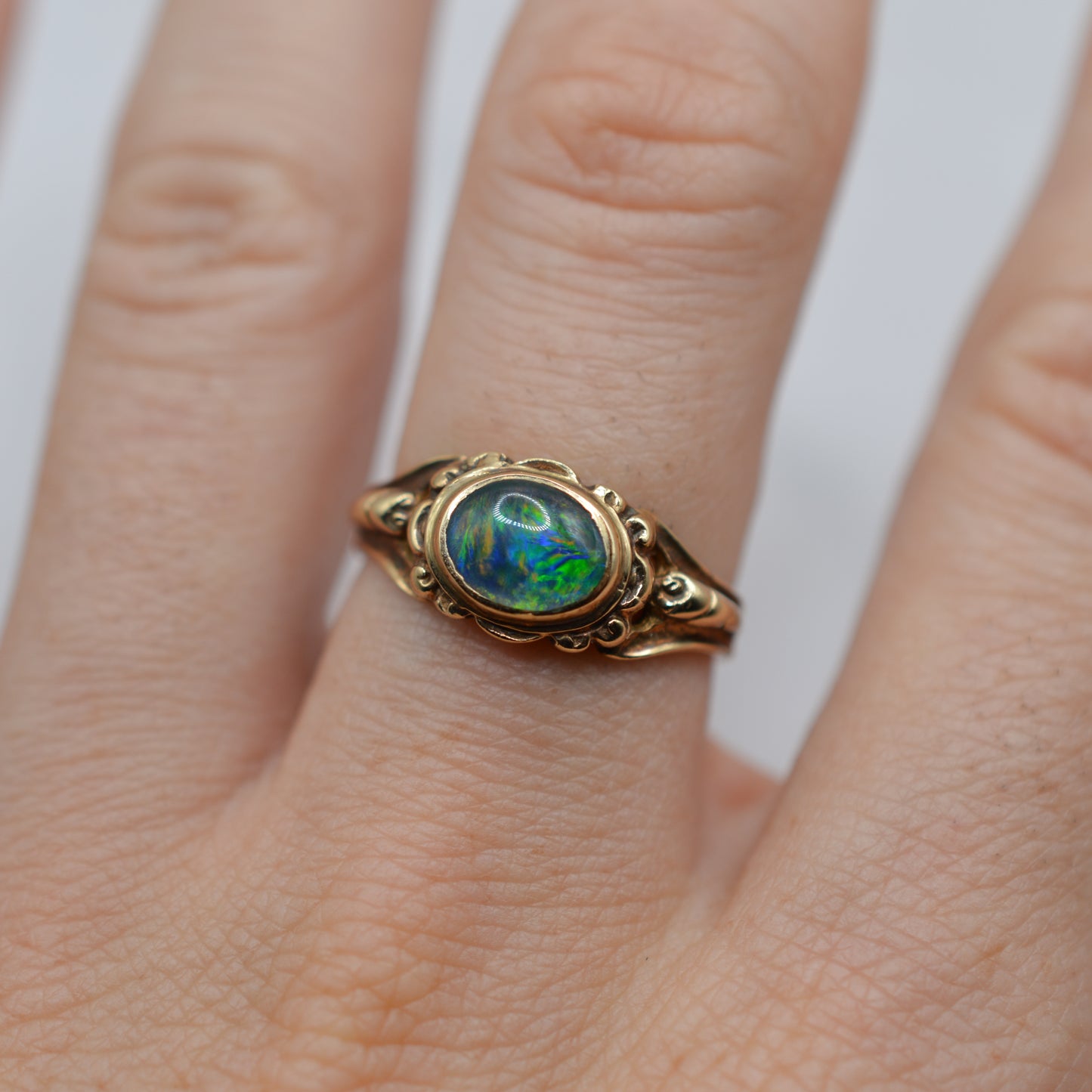 1970s Vintage 9ct Gold Opal Triplet Bezel Ring