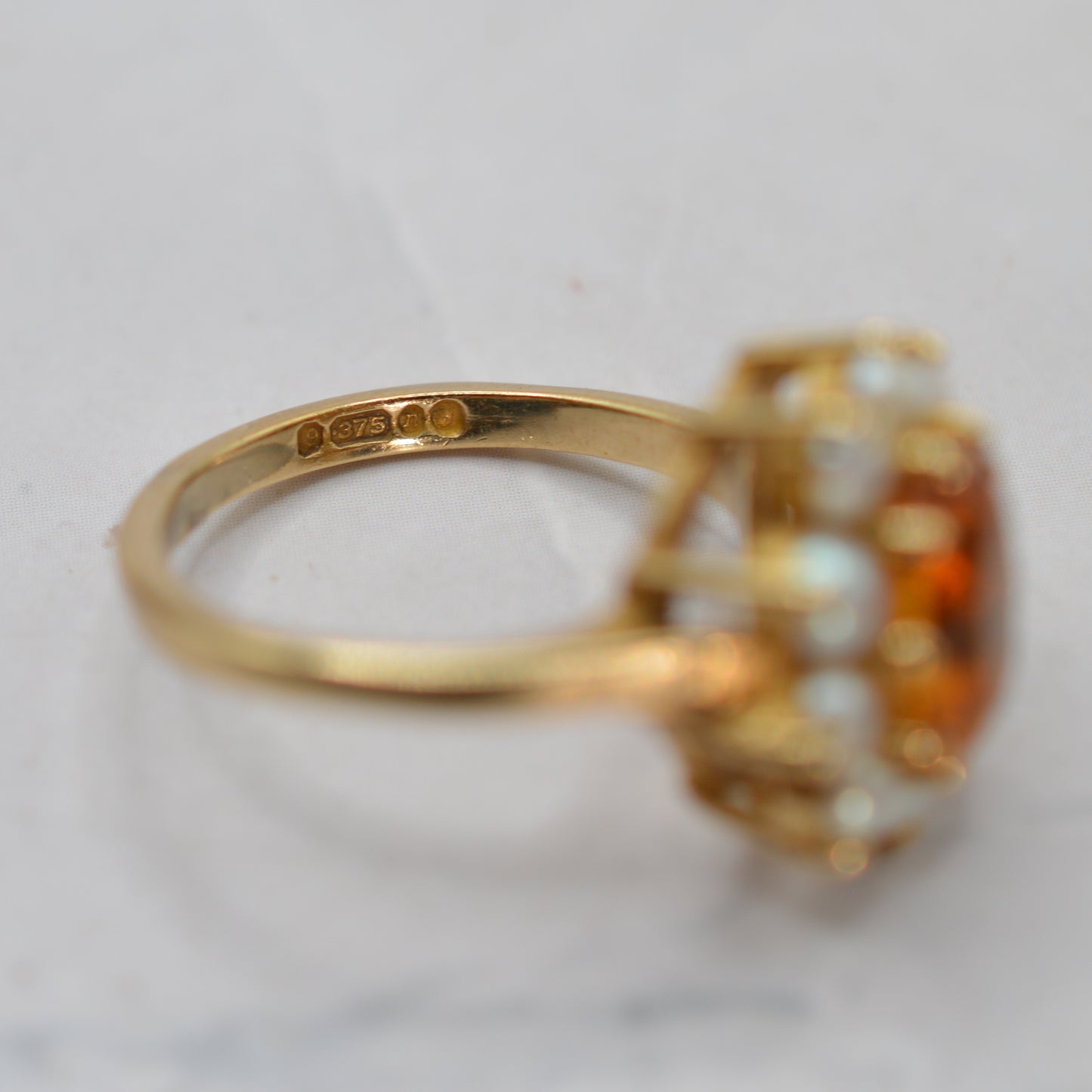 1960s Vintage 9ct Gold Citrine & Pearl Cluster Ring