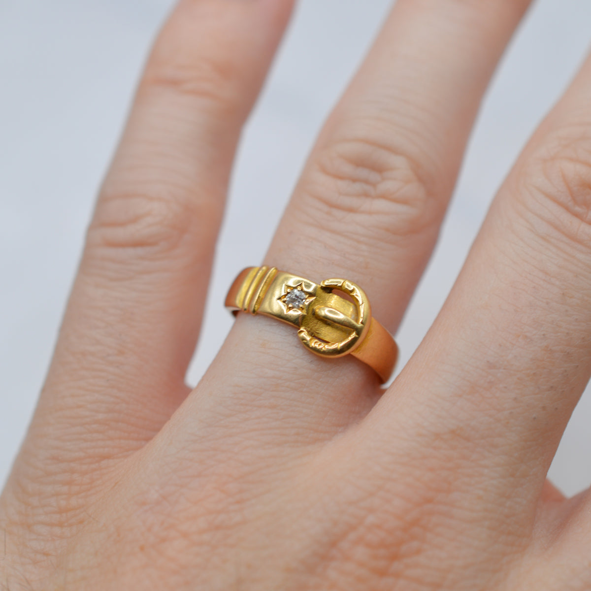 1896 Antique Victorian 18ct Gold Diamond Buckle Ring