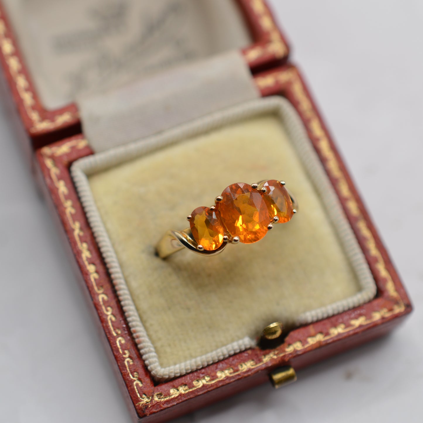 9ct Gold Fire Opal Trilogy Ring