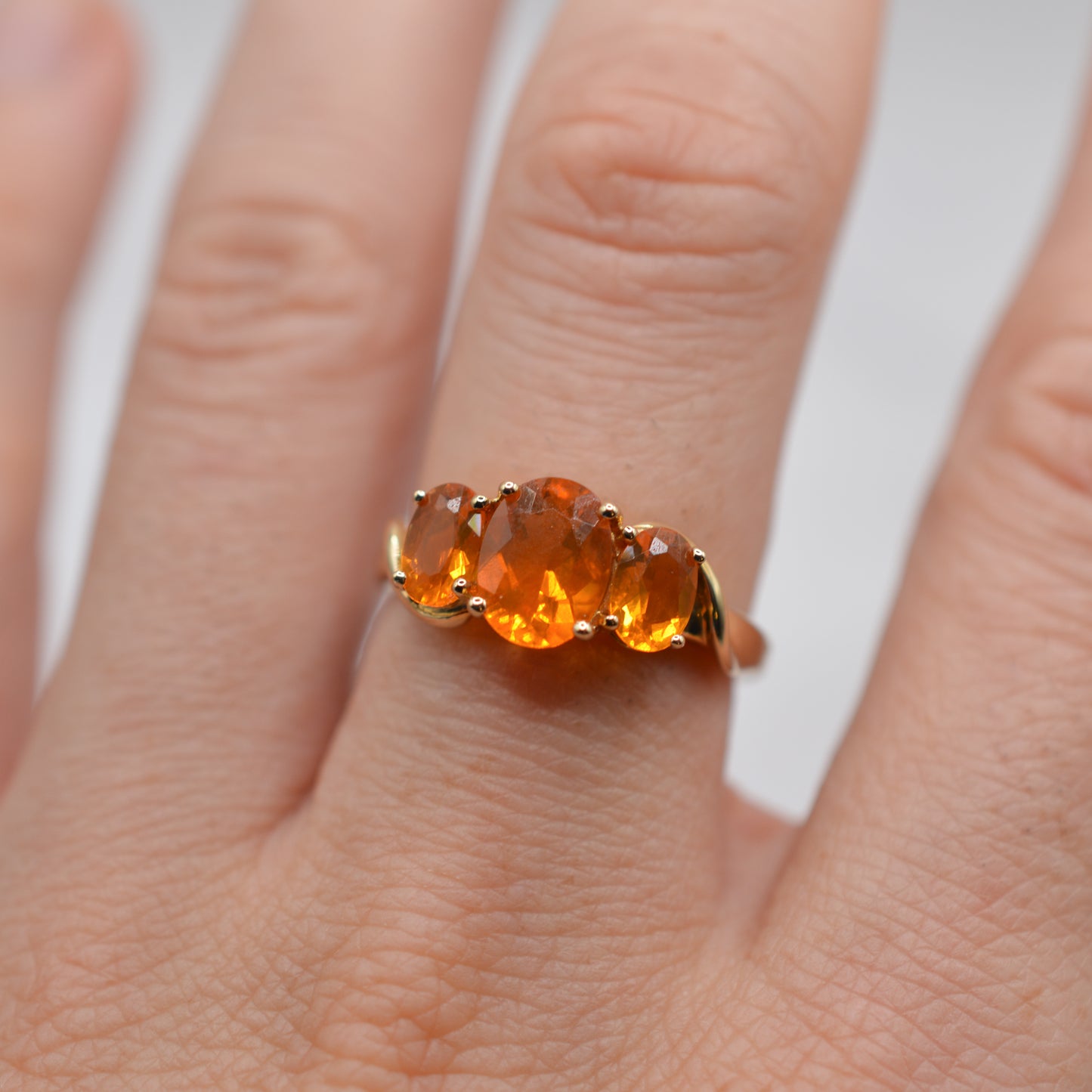 9ct Gold Fire Opal Trilogy Ring