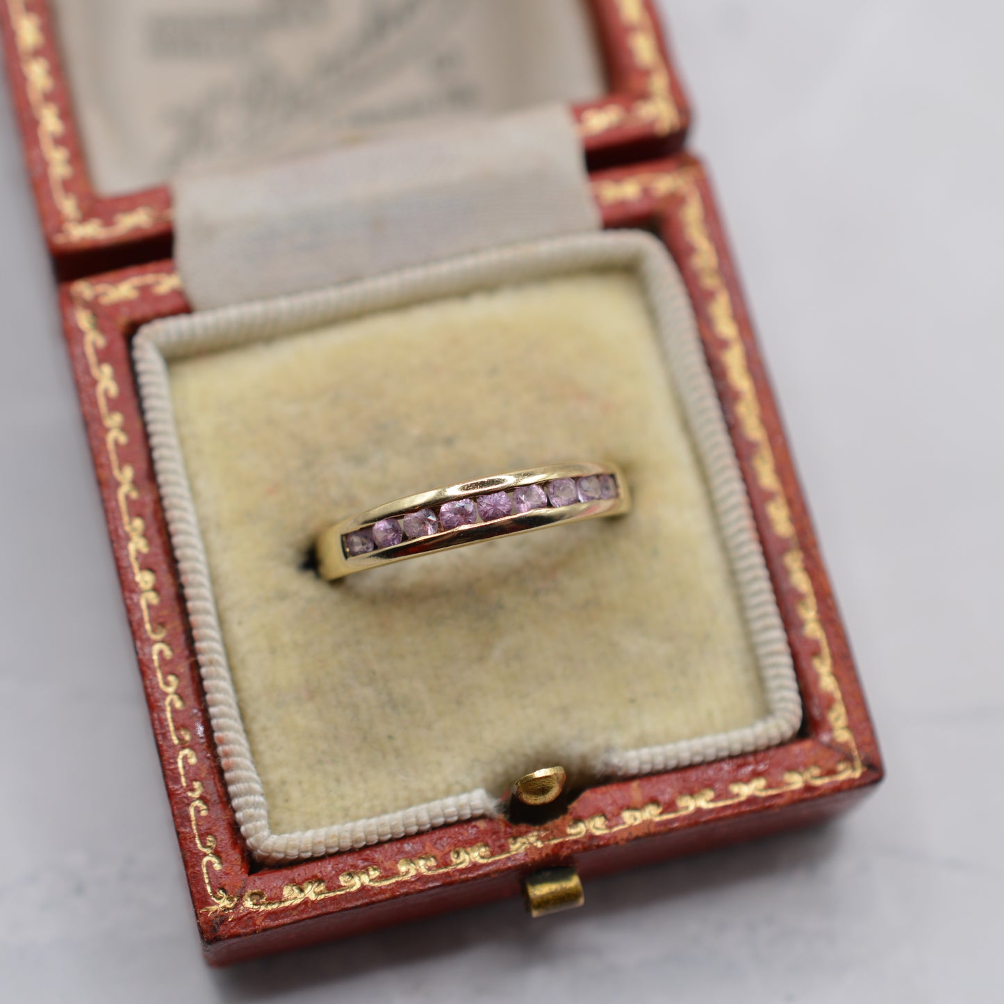 Y2K 9ct Gold Pink Sapphire Half-Eternity Ring