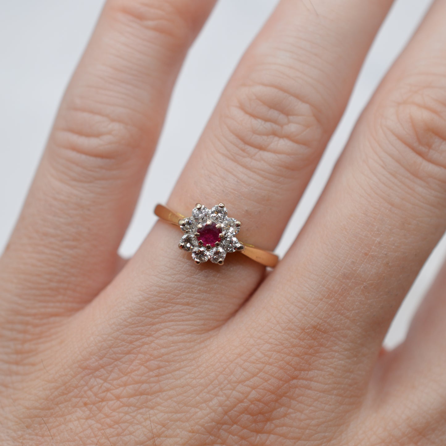1980s 18ct Gold Ruby & Diamond Cluster Ring
