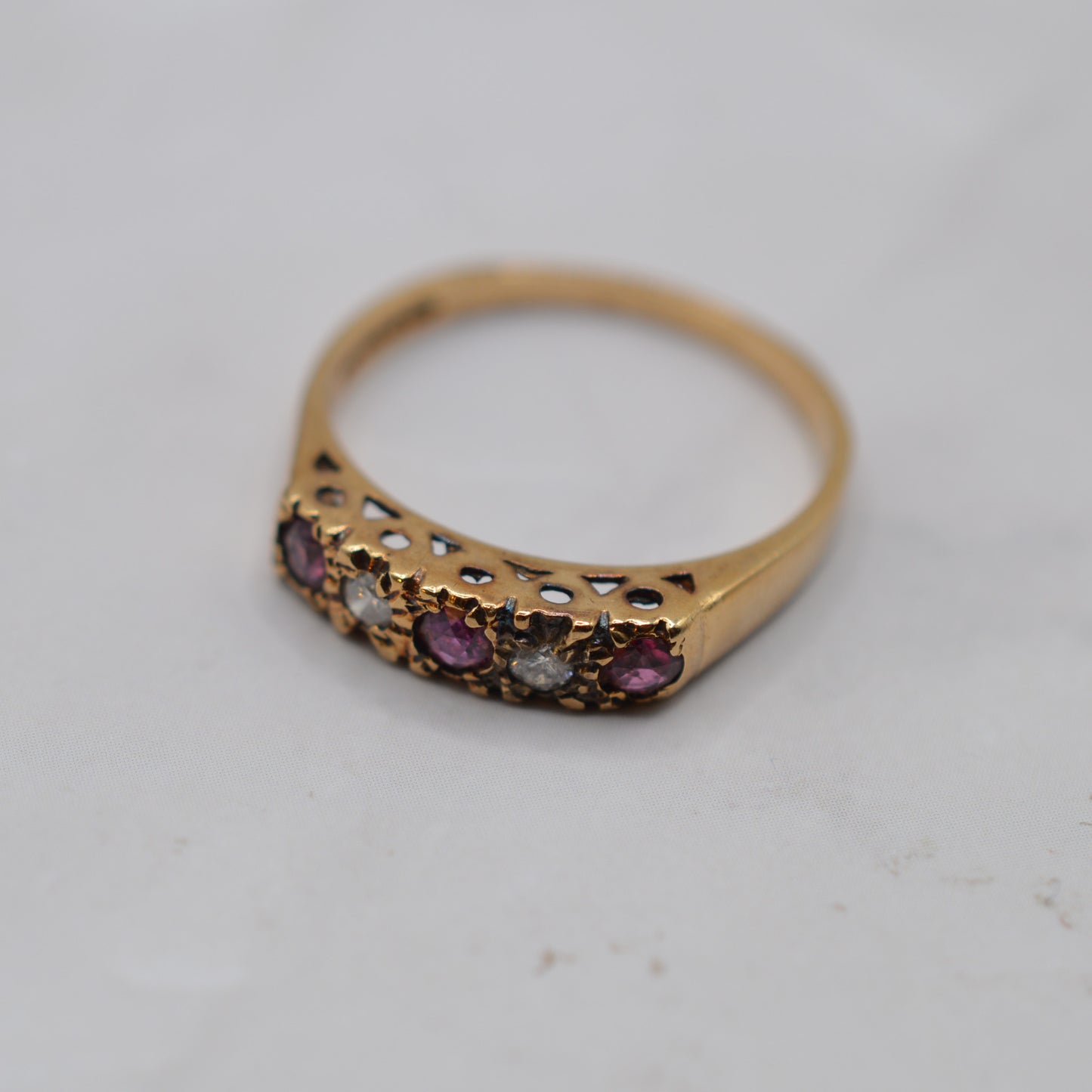 1980s Vintage 9ct Gold Ruby & Diamond Five-Stone Ring