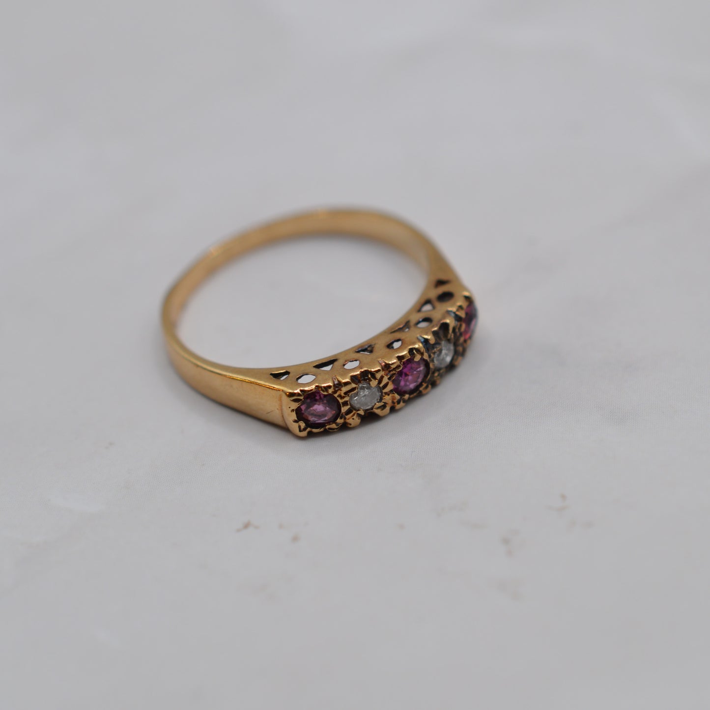 1980s Vintage 9ct Gold Ruby & Diamond Five-Stone Ring