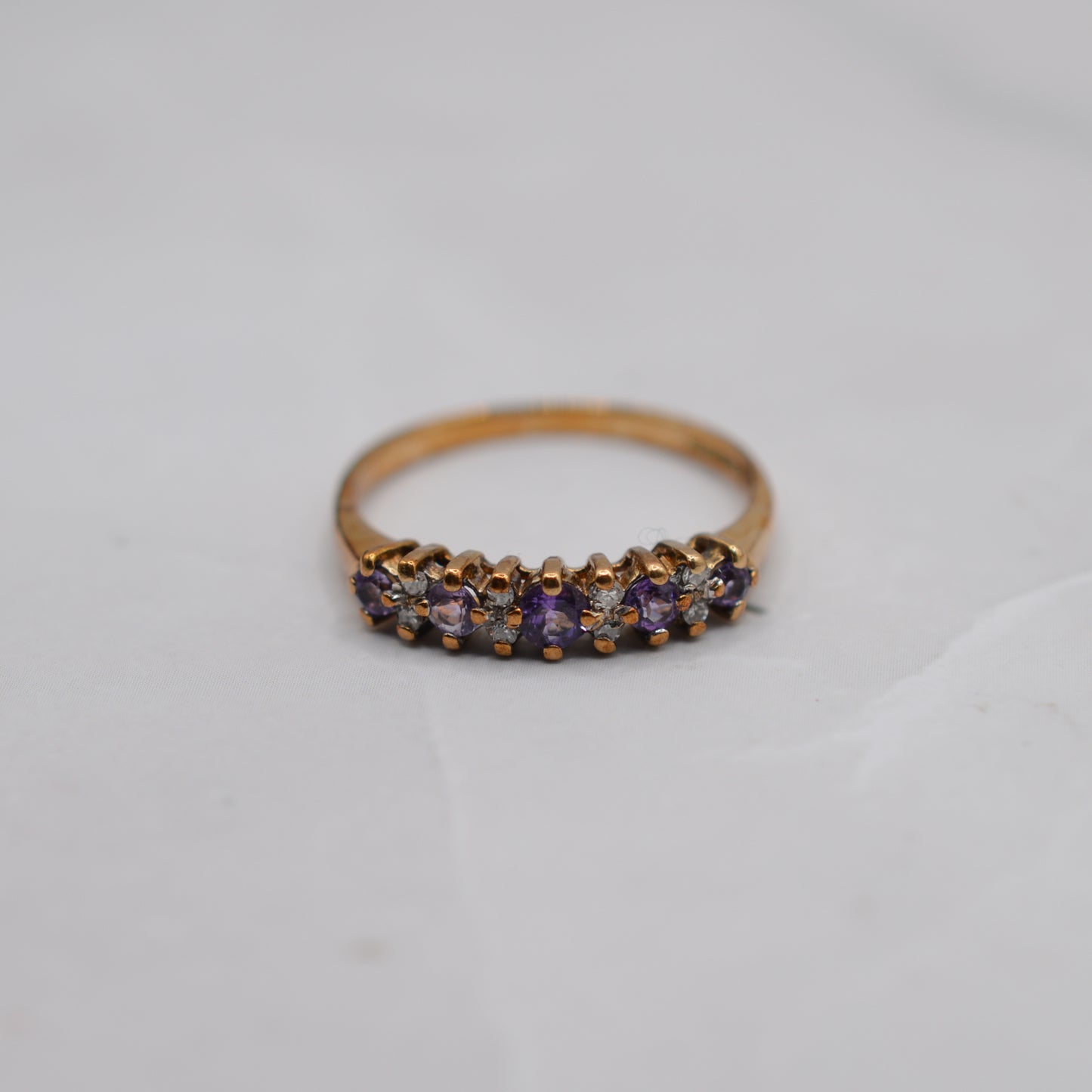 9ct Gold Amethyst & Diamond Half-Eternity Ring