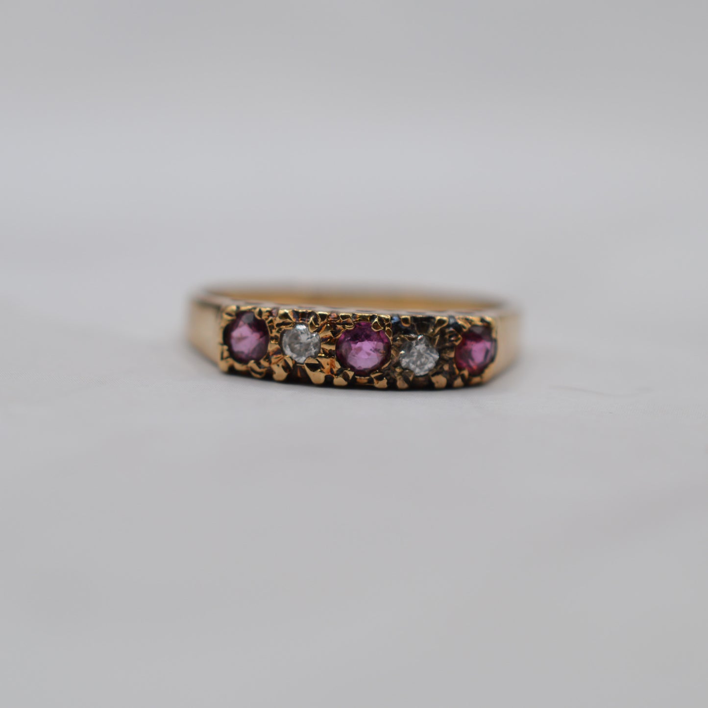 1980s Vintage 9ct Gold Ruby & Diamond Five-Stone Ring
