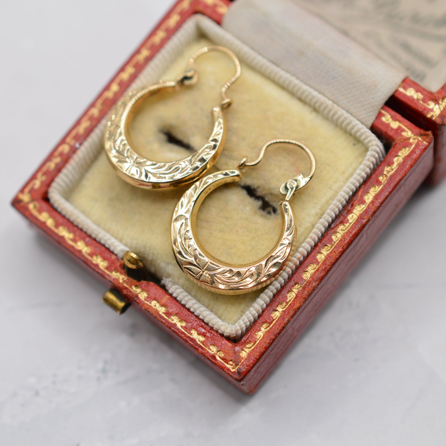 1970s Vintage 9ct Gold Engraved Hoop Earrings