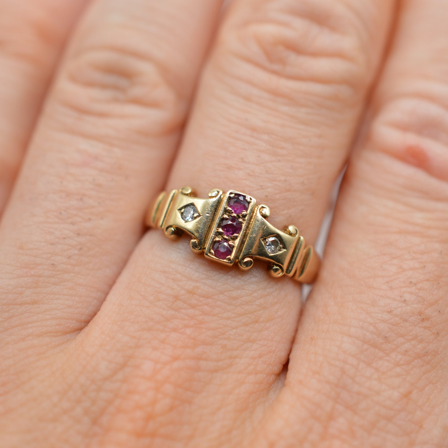 1980s 9ct Gold Ruby & Diamond Dress Ring