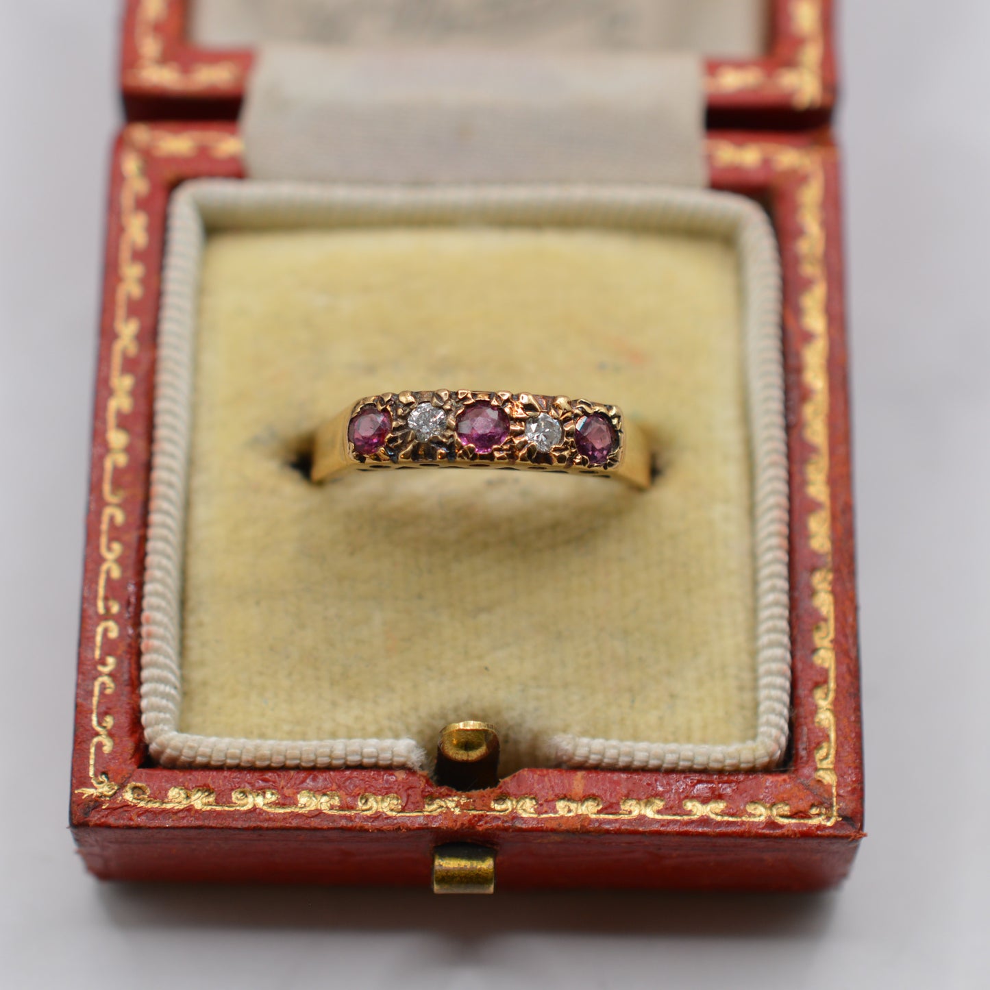 1980s Vintage 9ct Gold Ruby & Diamond Five-Stone Ring