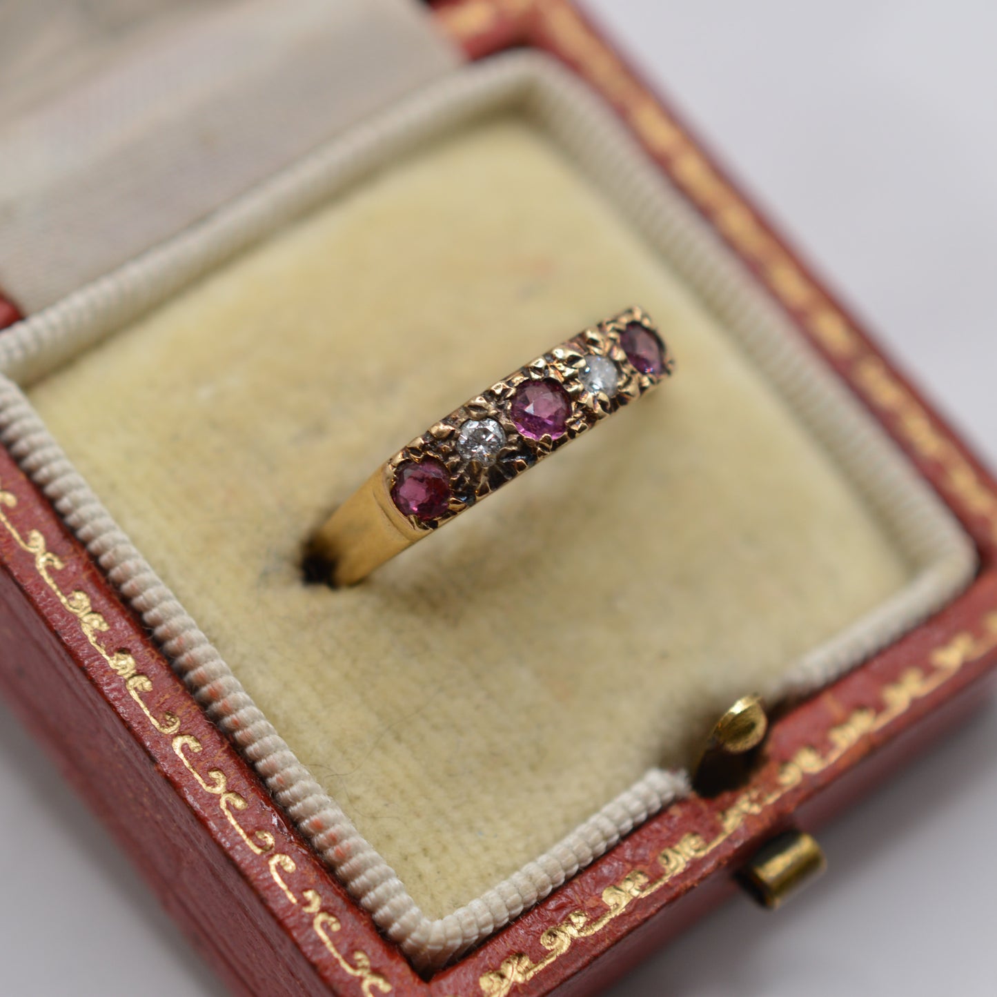 1980s Vintage 9ct Gold Ruby & Diamond Five-Stone Ring